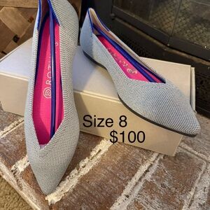 Rothy's Pointed Knit Flats in Light Gray with Pink Insole